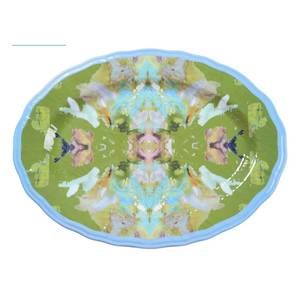 NEW LAURA PARK melamine scalloped platter in stained glass green
